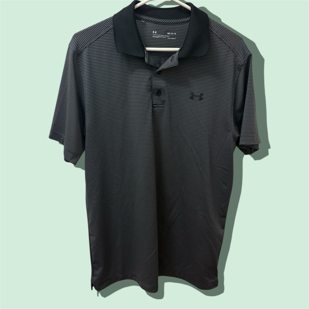 Under Armour Men's Striped Black Polo Shirt medium